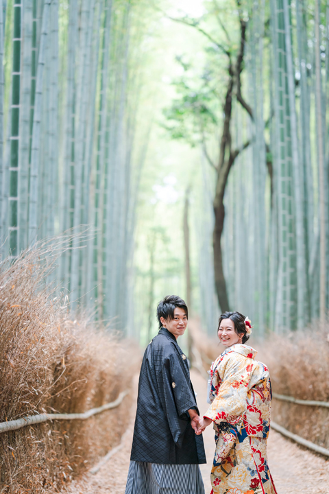 京都の和装前撮り・フォトウェディングは嵐山の竹林が口コミで人気です