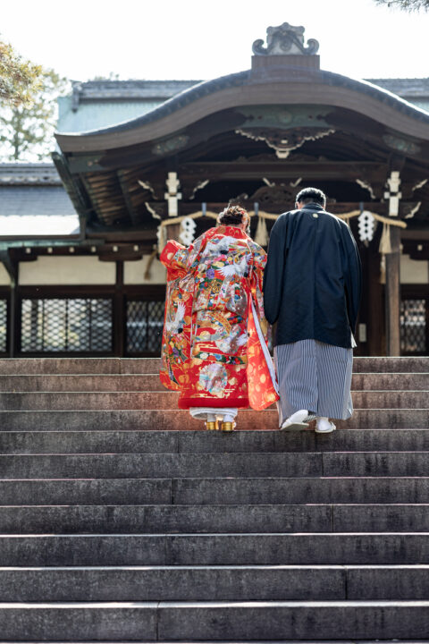 新日吉神宮の階段で京都和装前撮り