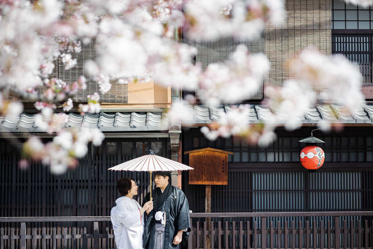 結婚式の和装ロケーション前撮り「桜と京町家」