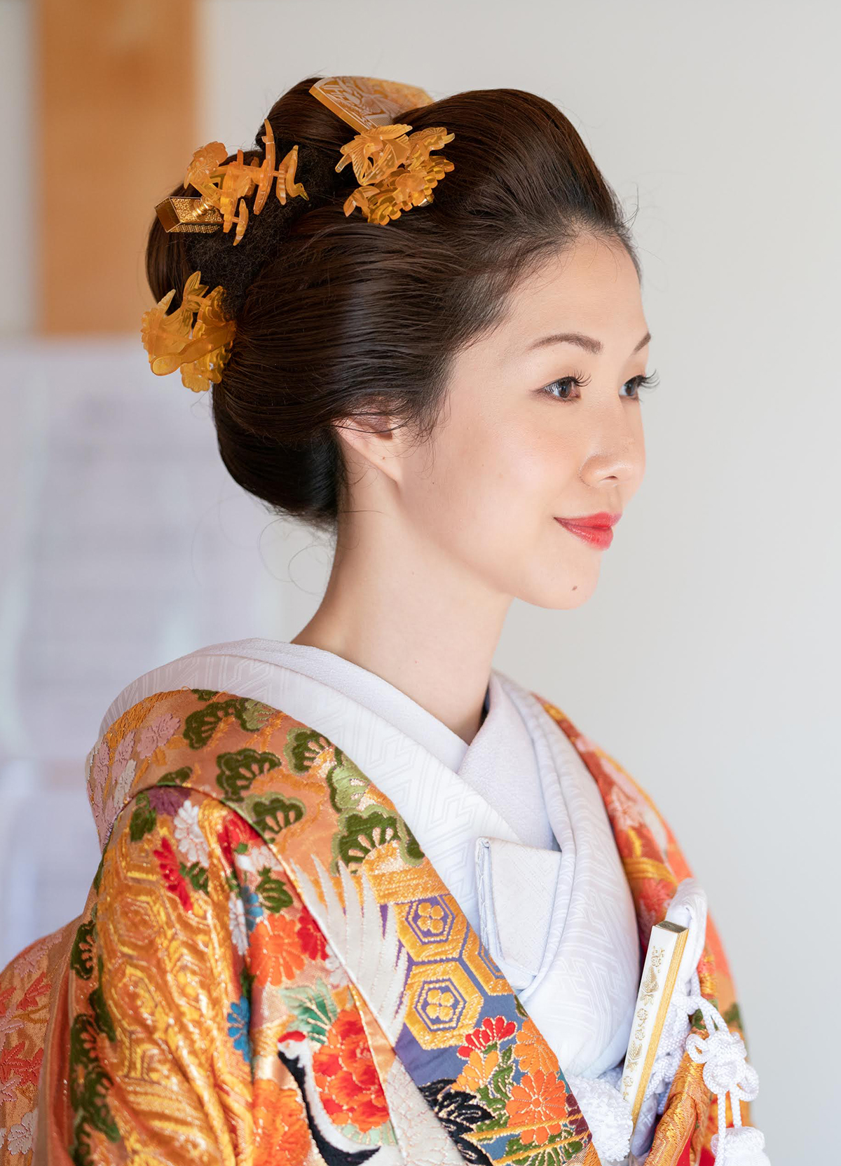 べっこうのかんざしを使った和装前撮りの日本髪