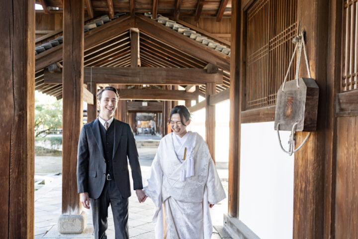 京都前撮り・フォトウェディングでスーツと白無垢で撮影