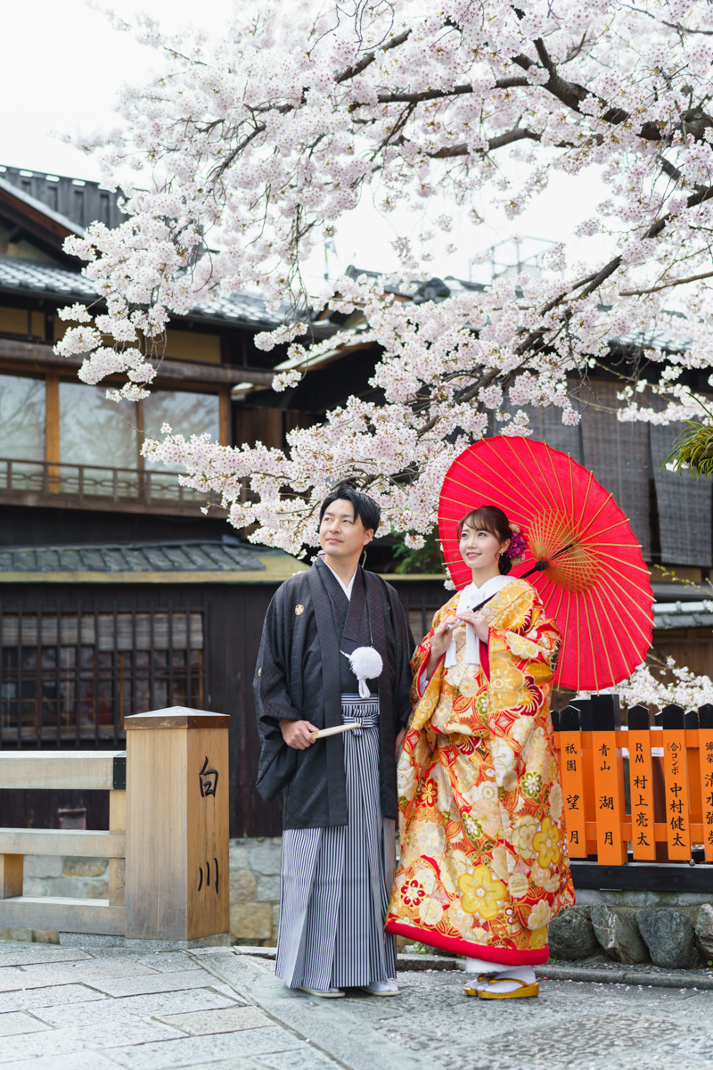 結婚式の和装ロケーション前撮り「桜満開の祇園」