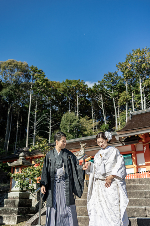京都　前撮り　大原野神社　紅葉