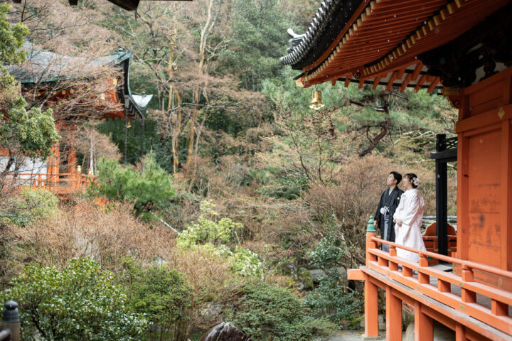 桜の京都和装前撮り・フォトウェディングで毘沙門堂が穴場