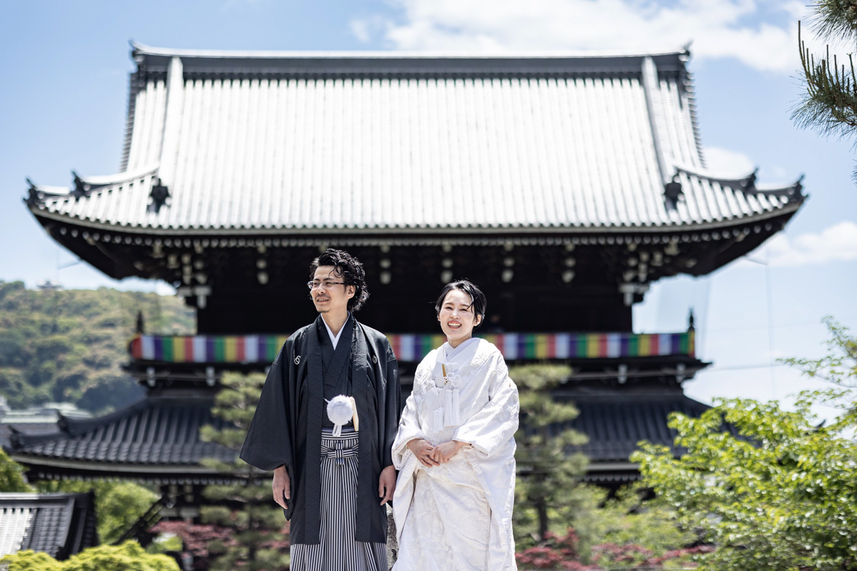 京都で和装前撮り「金戒光明寺の三門」