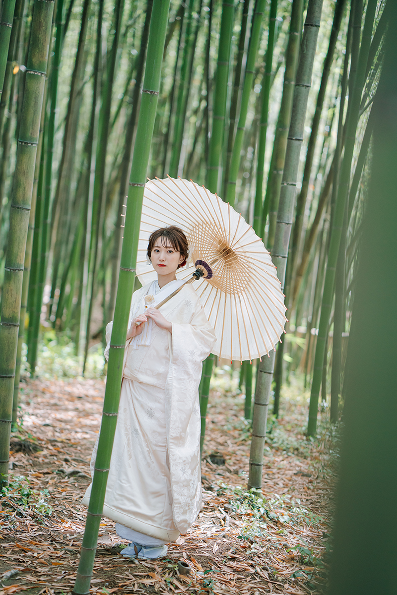 五月に一番お世話になった大覚寺さん「白傘と白無垢と竹林」