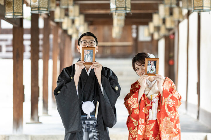 京都萬福寺の和装前撮りでコマ撮り風フォト