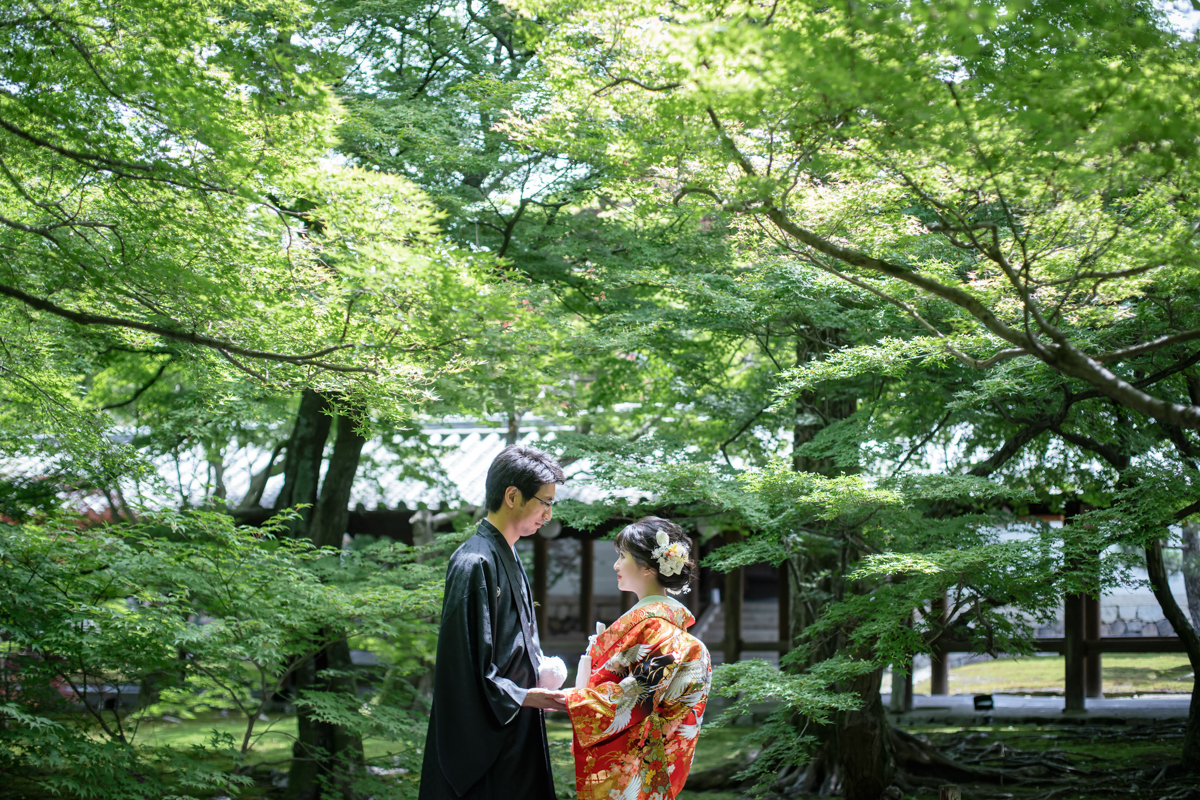 東福寺前撮り「新緑に包まれて向かい合う2人」