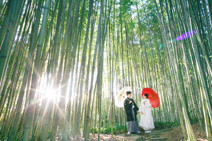 京都の和装前撮り・フォトウェディングのロケーションは洛西竹林公園がおすすめです