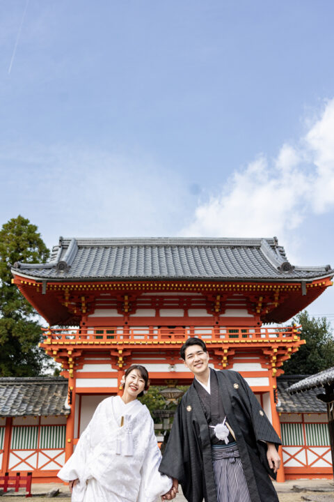 京都和装前撮りは青空の下で撮るのがきれい