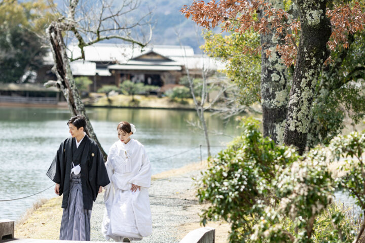 京都前撮りは大覚寺で和装フォトウェディングがかわいい