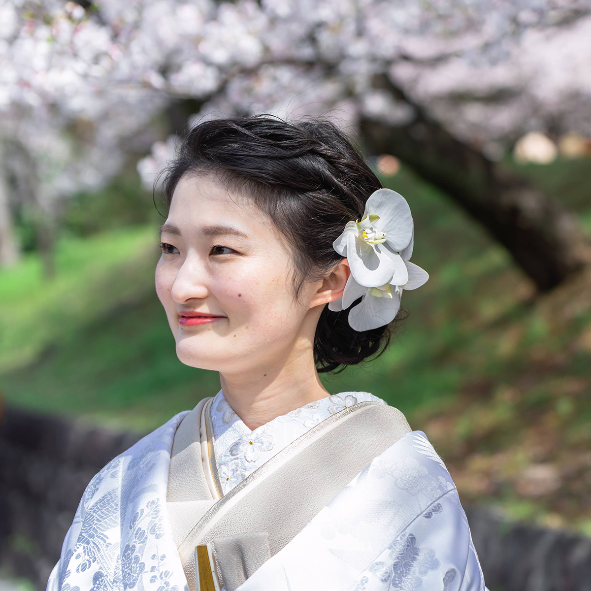 アップスタイルの和装前撮りの髪型