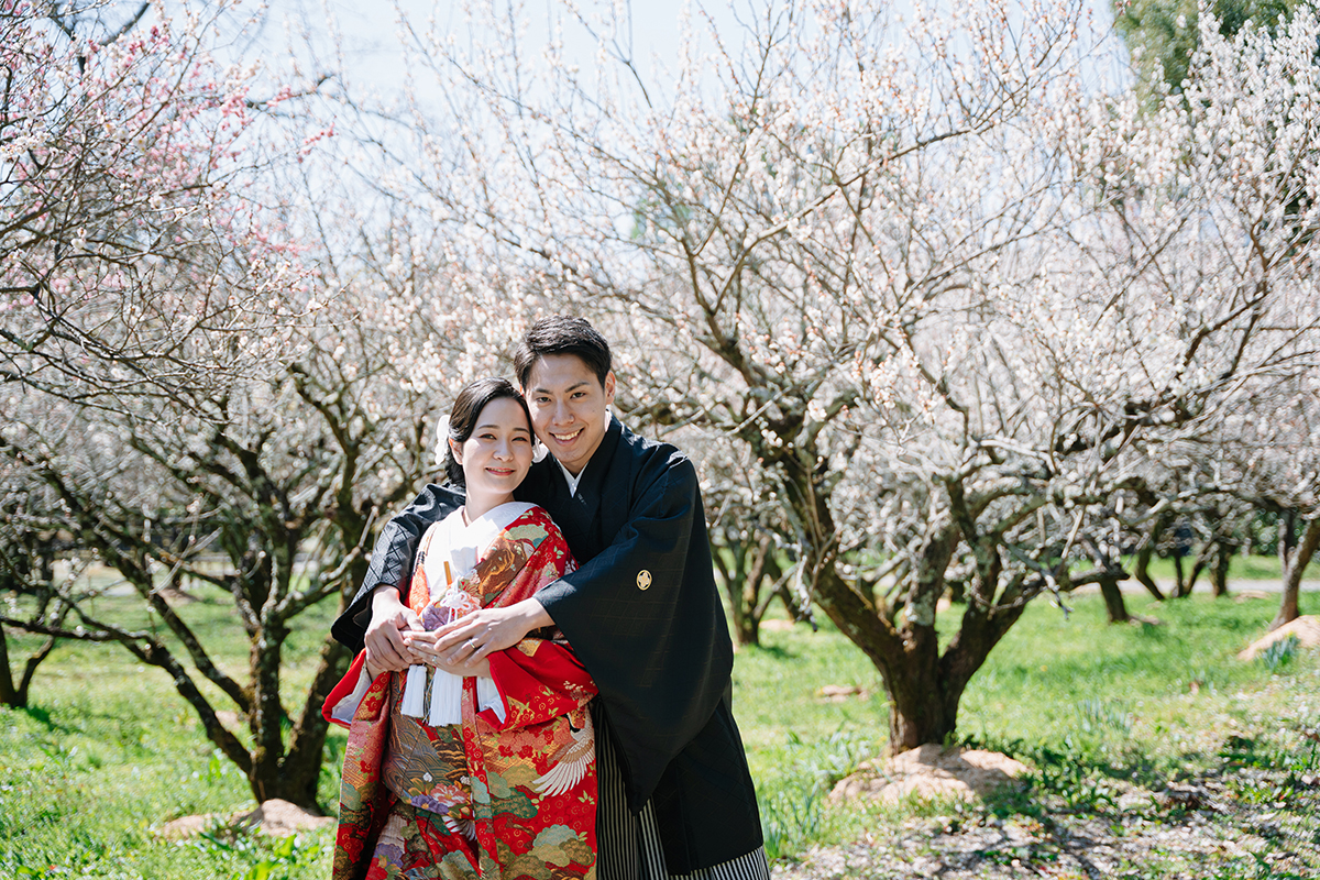 京都大覚寺で和装前撮り「梅園と二人」