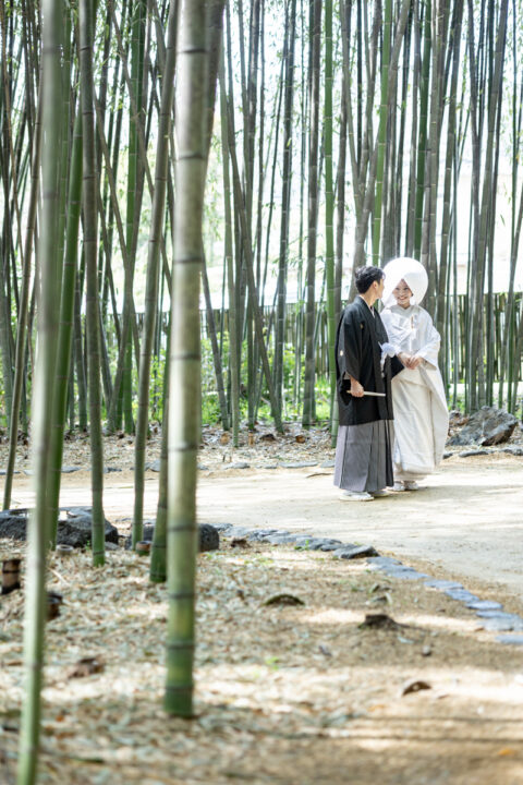 京都前撮りは大覚寺の竹林で白無垢を着るのがおすすめ