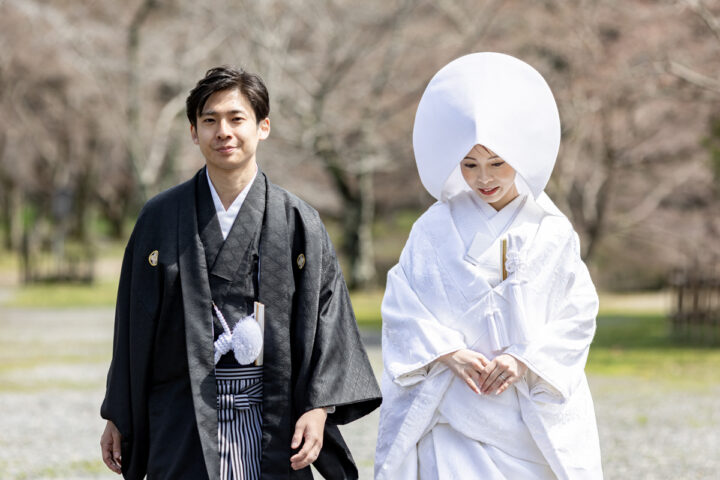 京都のフォトウェディングは大覚寺で白無垢に綿帽子をつけるのがおすすめ