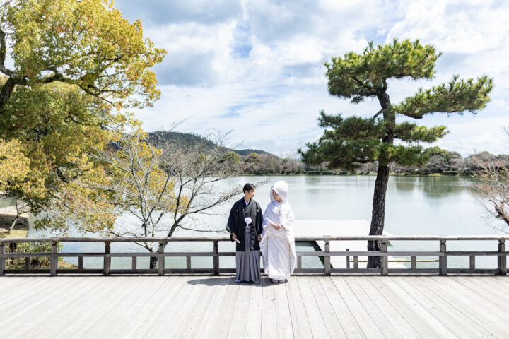 京都前撮りは大覚寺で白無垢のフォトウェディングが人気です