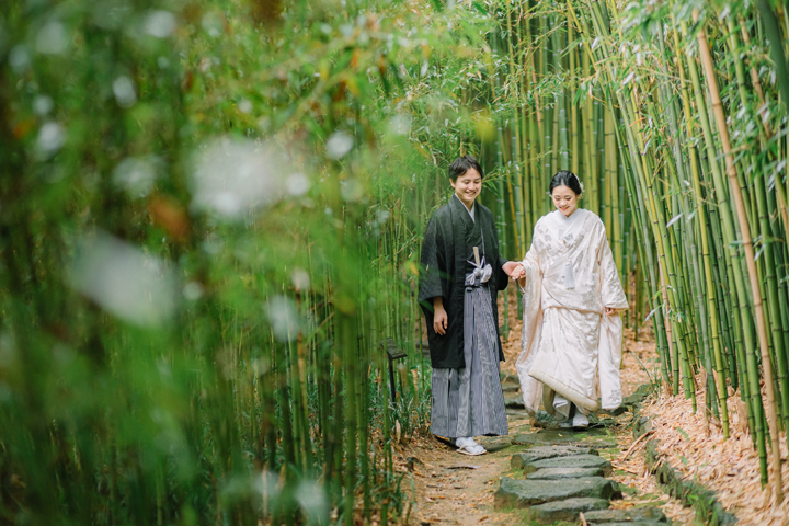 京都和装前撮り・フォトウェディングは洛西竹林公園が口コミで人気