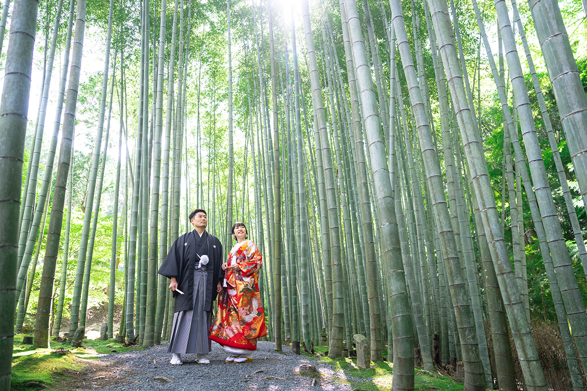 京都・圓光寺前撮り「竹林の新郎新婦」