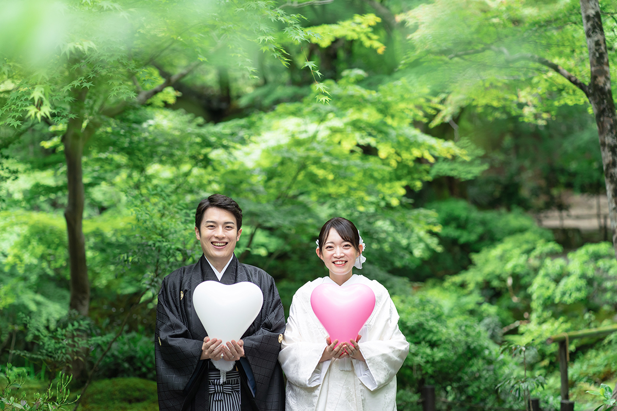 圓光寺でハートの風船を使った前撮り